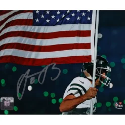 New York Jets Photos | Prints & Artwork^Aaron Rodgers Autographed 8" X 10" Running With American Flag Photograph