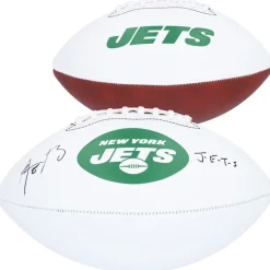 New York Jets Autographed Items | Footballs^Aaron Rodgers Autographed Franklin White Panel Football With "J-E-T-S" Inscription
