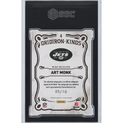 New York Jets Trading Cards^Art Monk Autographed 2010 Panini Threads Gridiron Kings #4 #5/10 SGC Authenticated 9.5/10 Card