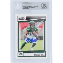 New York Jets Trading Cards^Breece Hall 2022 Panini Score #330 Beckett Fanatics Witnessed Authenticated Rookie Card