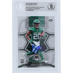 New York Jets Trading Cards^Breece Hall 2022 Panini Mosaic #307 Beckett Fanatics Witnessed Authenticated Rookie Card