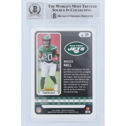 New York Jets Trading Cards^Breece Hall Autographed 2022 Panini Absolute #114 Beckett Fanatics Witnessed Authenticated 9/10 Rookie Card