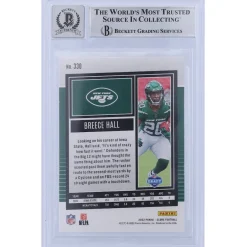 New York Jets Trading Cards^Breece Hall Autographed 2022 Panini Score #330 Beckett Fanatics Witnessed Authenticated 10 Rookie Card