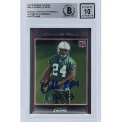New York Jets Trading Cards^Darrelle Revis Autographed 2007 Bowman Chrome #BC10 Beckett Fanatics Witnessed Authenticated 10 Rookie Card With "HOF 23" Inscription
