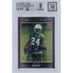 New York Jets Trading Cards^Darrelle Revis Autographed 2007 Bowman Chrome #BC10 Beckett Fanatics Witnessed Authenticated 9/10 Rookie Card With "HOF '23" Inscription