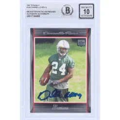 New York Jets Trading Cards^Darrelle Revis Autographed 2007 Bowman #199 Beckett Fanatics Witnessed Authenticated 10 Rookie Card