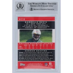 New York Jets Trading Cards^Darrelle Revis Autographed 2007 Bowman Chrome #BC10 Beckett Fanatics Witnessed Authenticated 9/10 Rookie Card With