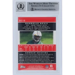 New York Jets Trading Cards^Darrelle Revis Autographed 2007 Bowman Chrome #BC10 Beckett Fanatics Witnessed Authenticated 10 Rookie Card With
