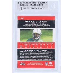 New York Jets Trading Cards^Darrelle Revis Autographed 2007 Bowman #199 Beckett Fanatics Witnessed Authenticated Rookie Card