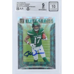 New York Jets Trading Cards^Garrett Wilson Autographed 2022 Panini Donruss Elite Series Rookies #ESR-6 Beckett Fanatics Witnessed Authenticated 9/10 Rookie Card