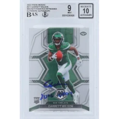 New York Jets Trading Cards^Garrett Wilson Autographed 2022 Panini Mosaic #311 Beckett Fanatics Witnessed Authenticated 9/10 Rookie Card With "2022 OROY" Inscription