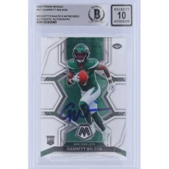 New York Jets Trading Cards^Garrett Wilson Autographed 2022 Panini Mosaic #311 Beckett Fanatics Witnessed Authenticated 10 Rookie Card