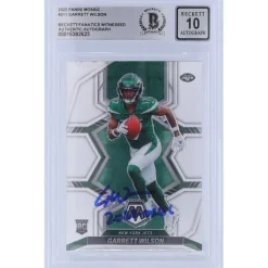 New York Jets Trading Cards^Garrett Wilson Autographed 2022 Panini Mosaic #311 Beckett Fanatics Witnessed Authenticated 10 Rookie Card With "2022 OROY" Inscription