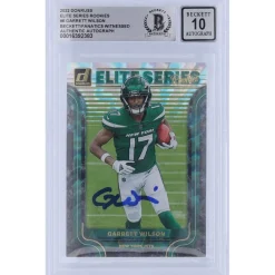 New York Jets Trading Cards^Garrett Wilson Autographed 2022 Panini Donruss Elite Series Rookies #ESR-6 Beckett Fanatics Witnessed Authenticated 10 Rookie Card