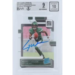 New York Jets Trading Cards^Garrett Wilson Autographed 2022 Panini Clearly Donruss Rated Rookie #56 Beckett Fanatics Witnessed Authenticated 9/10 Rookie Card