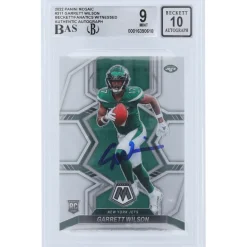 New York Jets Trading Cards^Garrett Wilson Autographed 2022 Panini Mosaic #311 Beckett Fanatics Witnessed Authenticated 9/10 Rookie Card