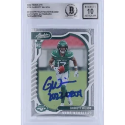New York Jets Trading Cards^Garrett Wilson Autographed 2022 Panini Absolute #106 Beckett Fanatics Witnessed Authenticated 10 Rookie Card With "2022 OROY" Inscription