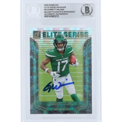 New York Jets Trading Cards^Garrett Wilson Autographed 2022 Panini Donruss Elite Series Rookies #ESR-6 Beckett Fanatics Witnessed Authenticated Rookie Card