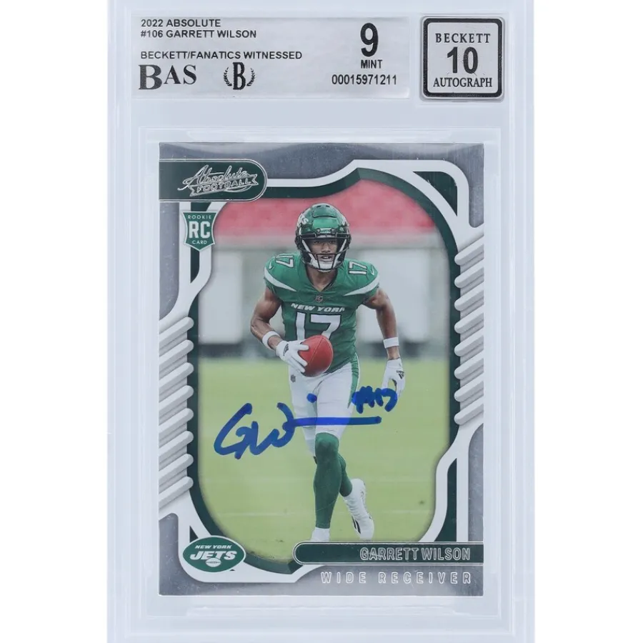 New York Jets Trading Cards^Garrett Wilson Autographed 2022 Panini Absolute #106 Beckett Fanatics Witnessed Authenticated 9/10 Rookie Card