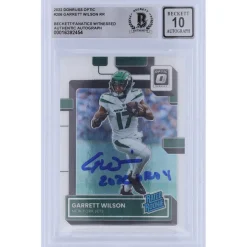 New York Jets Trading Cards^Garrett Wilson Autographed 2022 Panini Donruss Optic Rated Rookie #206 Beckett Fanatics Witnessed Authenticated 10 Rookie Card With "2022 OROY" Inscription