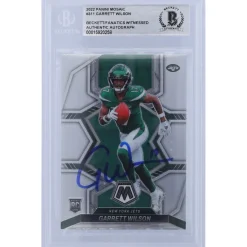 New York Jets Trading Cards^Garrett Wilson Autographed 2022 Panini Mosaic #311 Beckett Fanatics Witnessed Authenticated Rookie Card