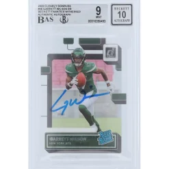 New York Jets Trading Cards^Garrett Wilson Autographed 2022 Panini Clearly Donruss Rated Rookie #56 Beckett Fanatics Witnessed Authenticated 9/10 Rookie Card