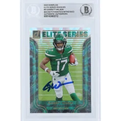 New York Jets Trading Cards^Garrett Wilson Autographed 2022 Panini Donruss Elite Series Rookies #ESR-6 Beckett Fanatics Witnessed Authenticated Rookie Card