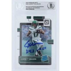 New York Jets Trading Cards^Garrett Wilson Autographed 2022 Panini Donruss Optic Rated Rookie #206 Beckett Fanatics Witnessed Authenticated Rookie Card With "2022 OROY" Inscription