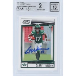 New York Jets Trading Cards^Garrett Wilson Autographed 2022 Panini Score #306 Beckett Fanatics Witnessed Authenticated 9/10 Rookie Card