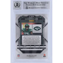 New York Jets Trading Cards^Garrett Wilson Autographed 2022 Panini Prizm #309 Beckett Fanatics Witnessed Authenticated 10 Rookie Card