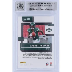 New York Jets Trading Cards^Garrett Wilson Autographed 2022 Panini Donruss Rated Rookie #306 Beckett Fanatics Witnessed Authenticated 10 Rookie Card With 