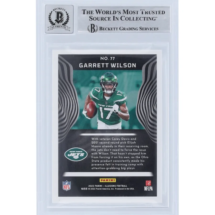 New York Jets Trading Cards^Garrett Wilson Autographed 2022 Panini Illusions #77 Beckett Fanatics Witnessed Authenticated 9/10 Rookie Card