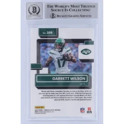 New York Jets Trading Cards^Garrett Wilson Autographed 2022 Panini Donruss Optic Rated Rookie #206 Beckett Fanatics Witnessed Authenticated 10 Rookie Card With 