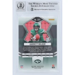 New York Jets Trading Cards^Garrett Wilson Autographed 2022 Panini Mosaic #311 Beckett Fanatics Witnessed Authenticated 9/10 Rookie Card