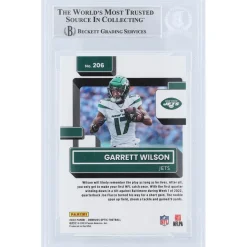 New York Jets Trading Cards^Garrett Wilson Autographed 2022 Panini Donruss Optic Rated Rookie #206 Beckett Fanatics Witnessed Authenticated Rookie Card With