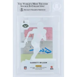New York Jets Trading Cards^Garrett Wilson Autographed 2022 Panini Clearly Donruss Rated Rookie #56 Beckett Fanatics Witnessed Authenticated Rookie Card