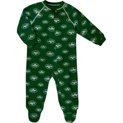 Kids New York Jets Underwear & Sleepwear^Infant Green Allover Print Raglan Full-Zip Sleeper