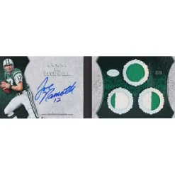 New York Jets Trading Cards^Joe Namath Autographed 2010 Topps Five Star Triple Relic #SB-JN #1/1 Card