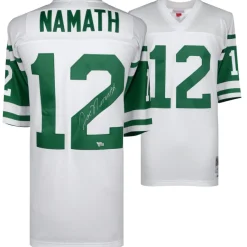 New York Jets Autographed Items | Collectible Jerseys^Joe Namath Autographed White Mitchell & Ness Replica Jersey