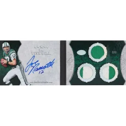 New York Jets Trading Cards^Joe Namath Autographed 2010 Topps Five Star Triple Relic #SB-JN #1/1 Card