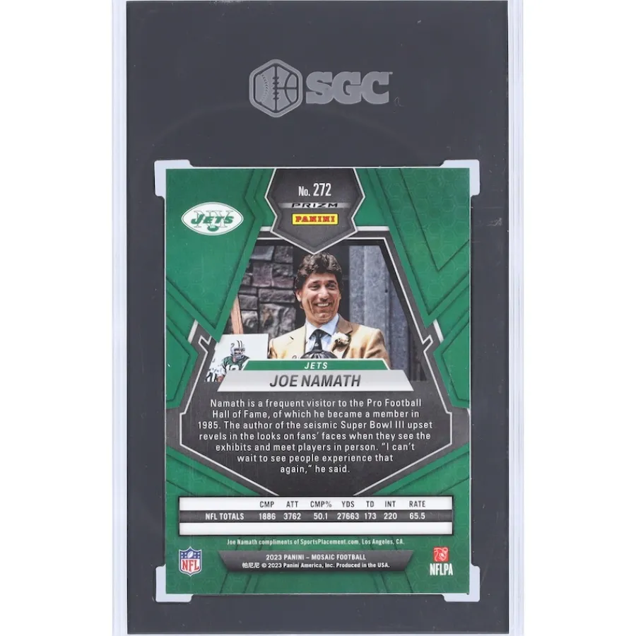 New York Jets Trading Cards^Joe Namath 2023 Panini Mosaic Honeycomb Case Hit #272 SGC Authenticated 9.5 Card