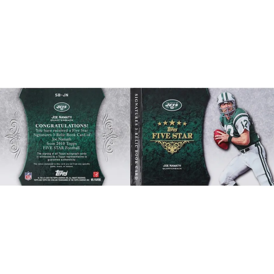 New York Jets Trading Cards^Joe Namath Autographed 2010 Topps Five Star Triple Relic #SB-JN #1/1 Card
