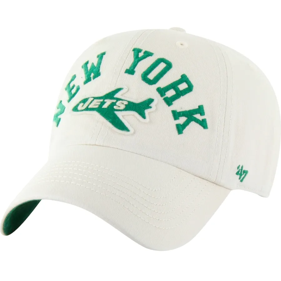 New York Jets Adjustable^Men's '47 Cream Throwback Clubhouse Faber Clean Up Adjustable Hat