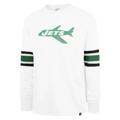 New York Jets Long Sleeved^Men's '47 White Gridiron Throwback Premier Brex Long Sleeve T-Shirt