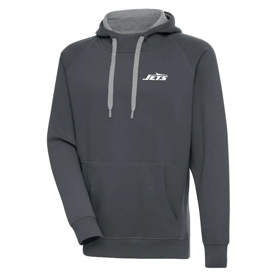 New York Jets Big & Tall^Men's Antigua Charcoal Big & Tall Victory Pullover Hoodie