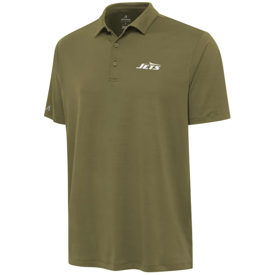 New York Jets Polos^Men's Antigua Olive Reprocess Polo