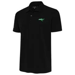 New York Jets Polos^Men's Antigua Black Team Logo Throwback Tribute Polo