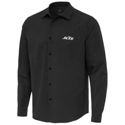 New York Jets Sweaters & Dress Shirts | Sweaters^Men's Antigua Black Exposure Woven Long Sleeve Button-Up Shirt