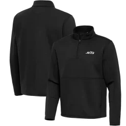 New York Jets Jackets | Sweatshirts & Fleece^Men's Antigua Black Twist Quarter-Zip Pullover Jacket