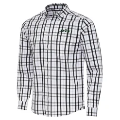 New York Jets Sweaters & Dress Shirts | Sweaters^Men's Antigua Black/Gray Tending Woven Tri-Blend Long Sleeve Button-Down Shirt